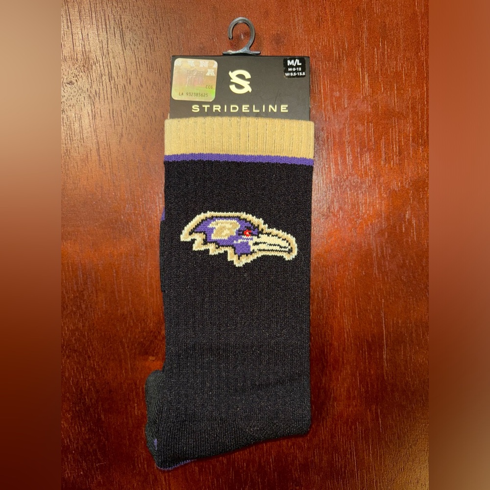 BALTIMORE RAVENS STRIDELINE CREW SOCKS NWT MEN’S SHOE SIZE 8-12
